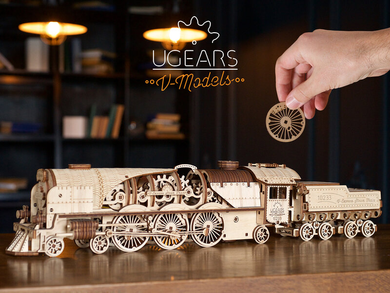 Ugears 3D-puslespil i Træ – Tog