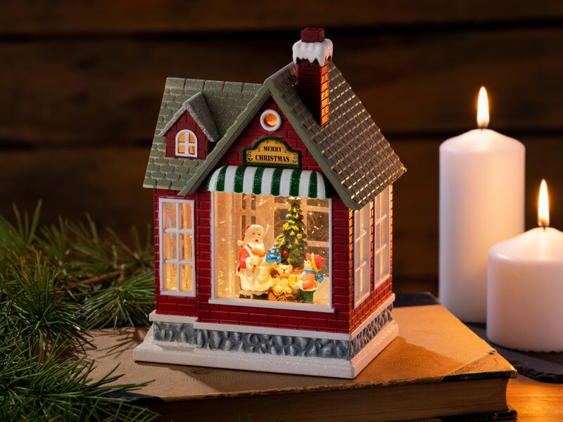 Lysende Julepynt med Glimmer - Julemandens hus thumbnail
