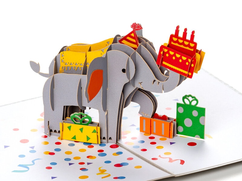 Bilde av 3d Pop Up-kort – Bursdagskort Med Elefant