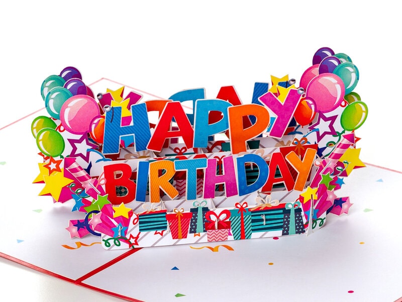 Pop Up-kort - Happy Birthday (rødt kort)