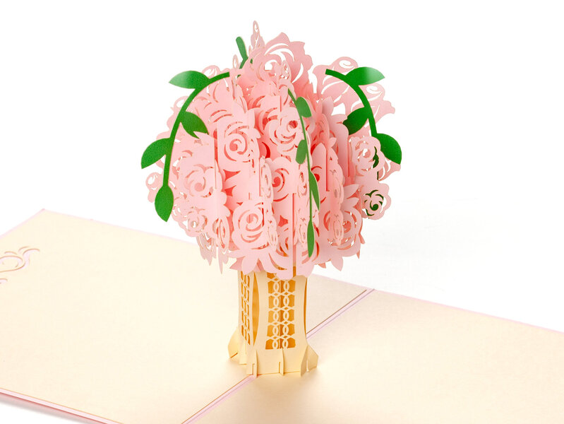 Pop up-kort – Rosa Blomsterbuket