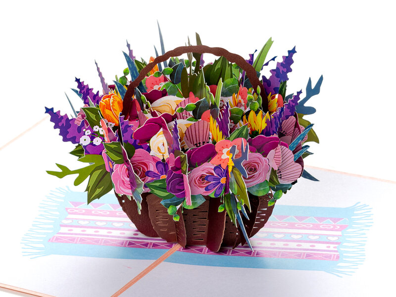Pop Up-kort - Blomster i Kurv