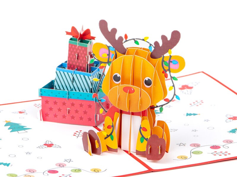 Läs mer om Pop Up-kort - Julkort med Gullig Ren