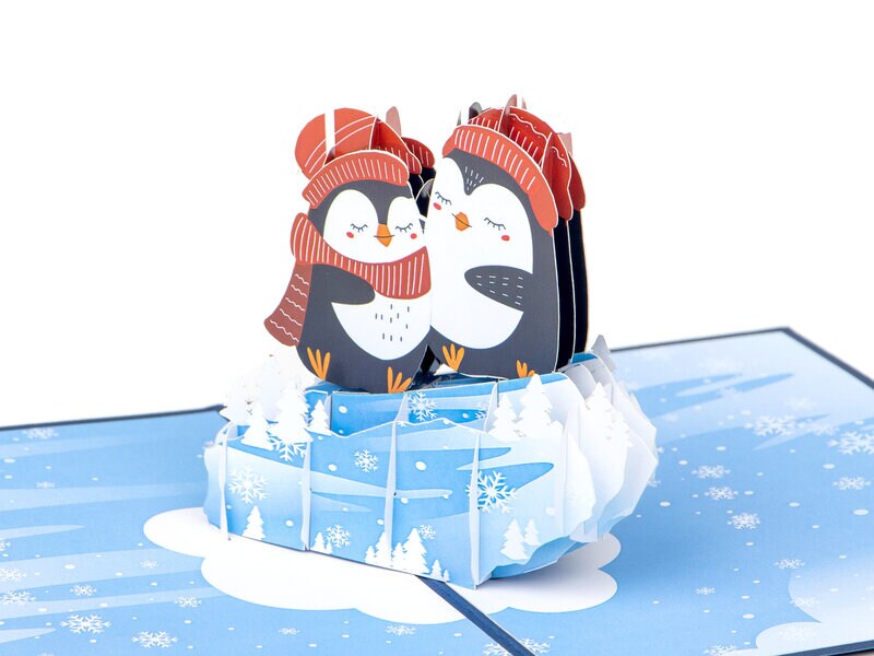 Pop Up-kort - Julekort med Pingviner thumbnail