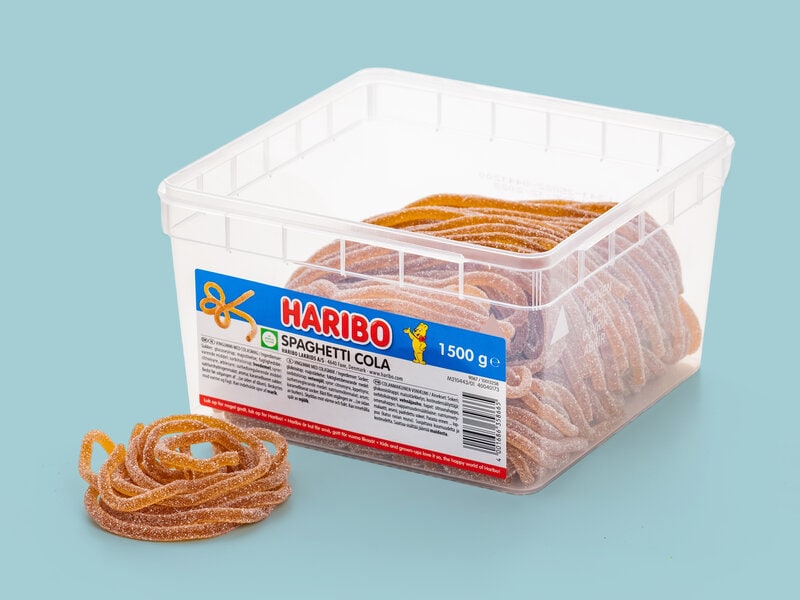 Spaghetti Cola Bland-selv slik i kasser 1,5 kg
