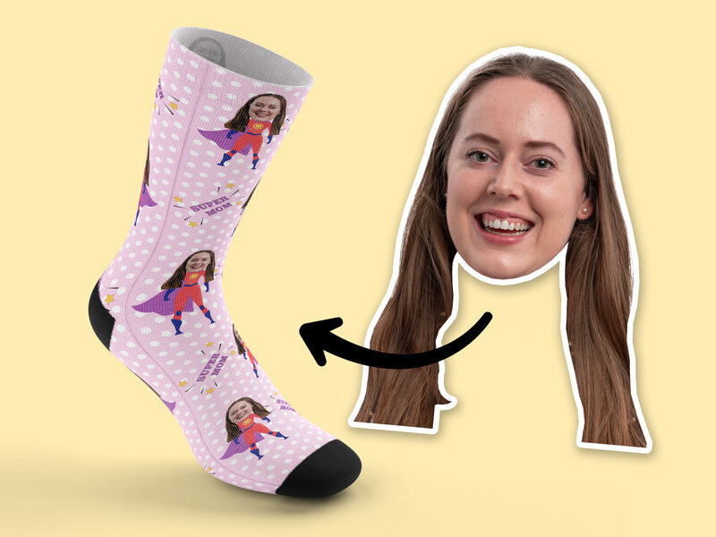 Personlige sokker med foto - Super Mom