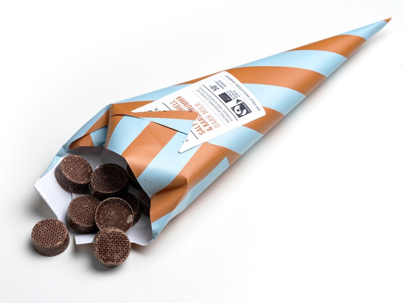 Läs mer om Chokladstrut med smak av Saltkaramell & Kardemumma - Malmö Chokladfabrik