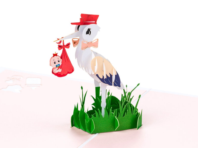 Pop Up-kort – Stork med Baby