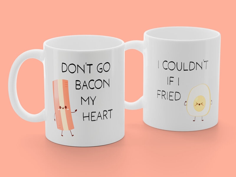 Bilde av 2-pakning Krus Med Trykk - Don&apos;t Go Bacon My Heart. I Couldn&apos;t If I Fried