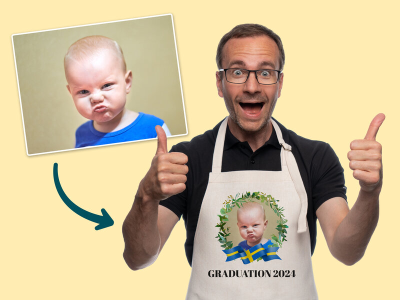Personligt Förkläde med Foto, Krans & Flagga
