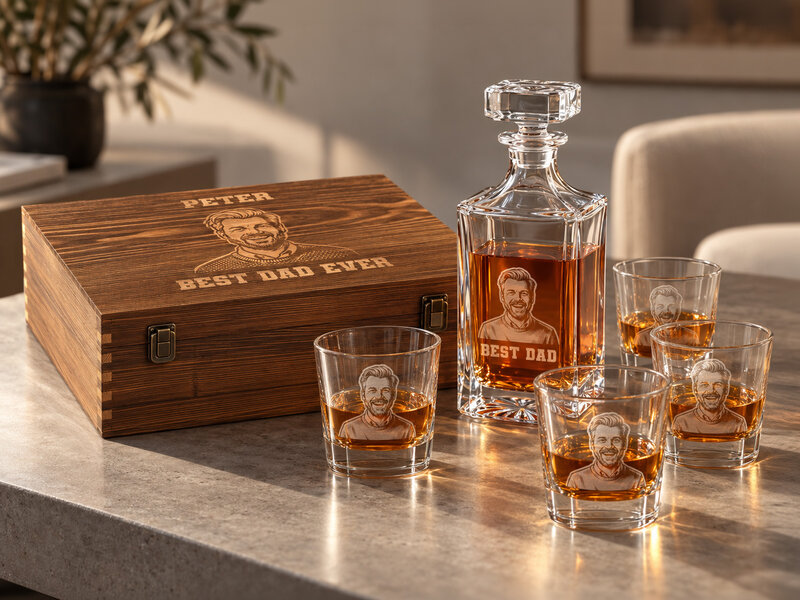 Whiskysæt med eget foto & tekst
