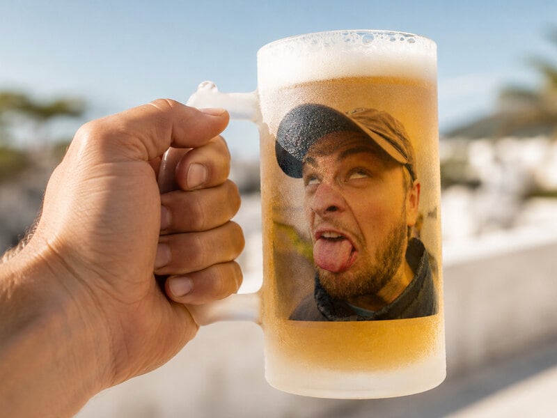Frostet ølglas med eget foto