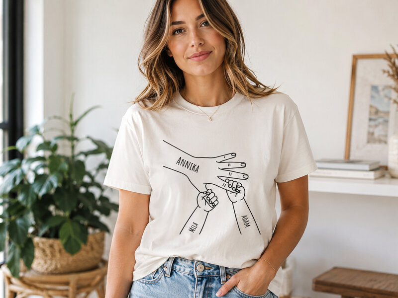 Premium T-shirt med egen tekst - Hånd i hånd Premium T-shirt med egen tekst - Hånd i hånd