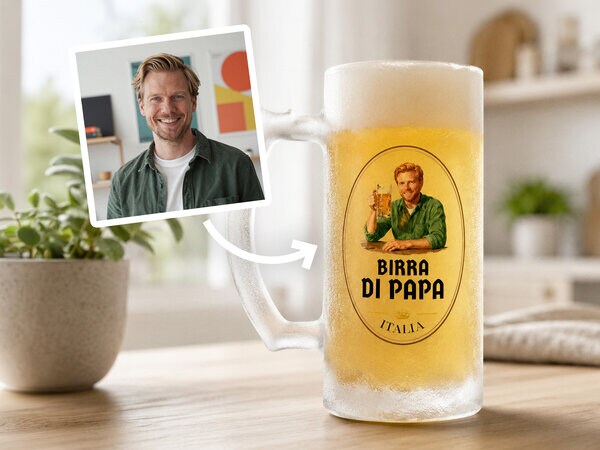 Frostat ölglas med eget foto - Öldesign