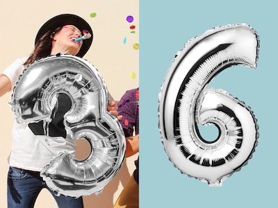 Zahlenballon Silber 6