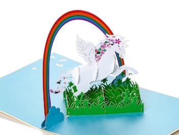 3D pop up-kort – Enhjørning og regnbue
