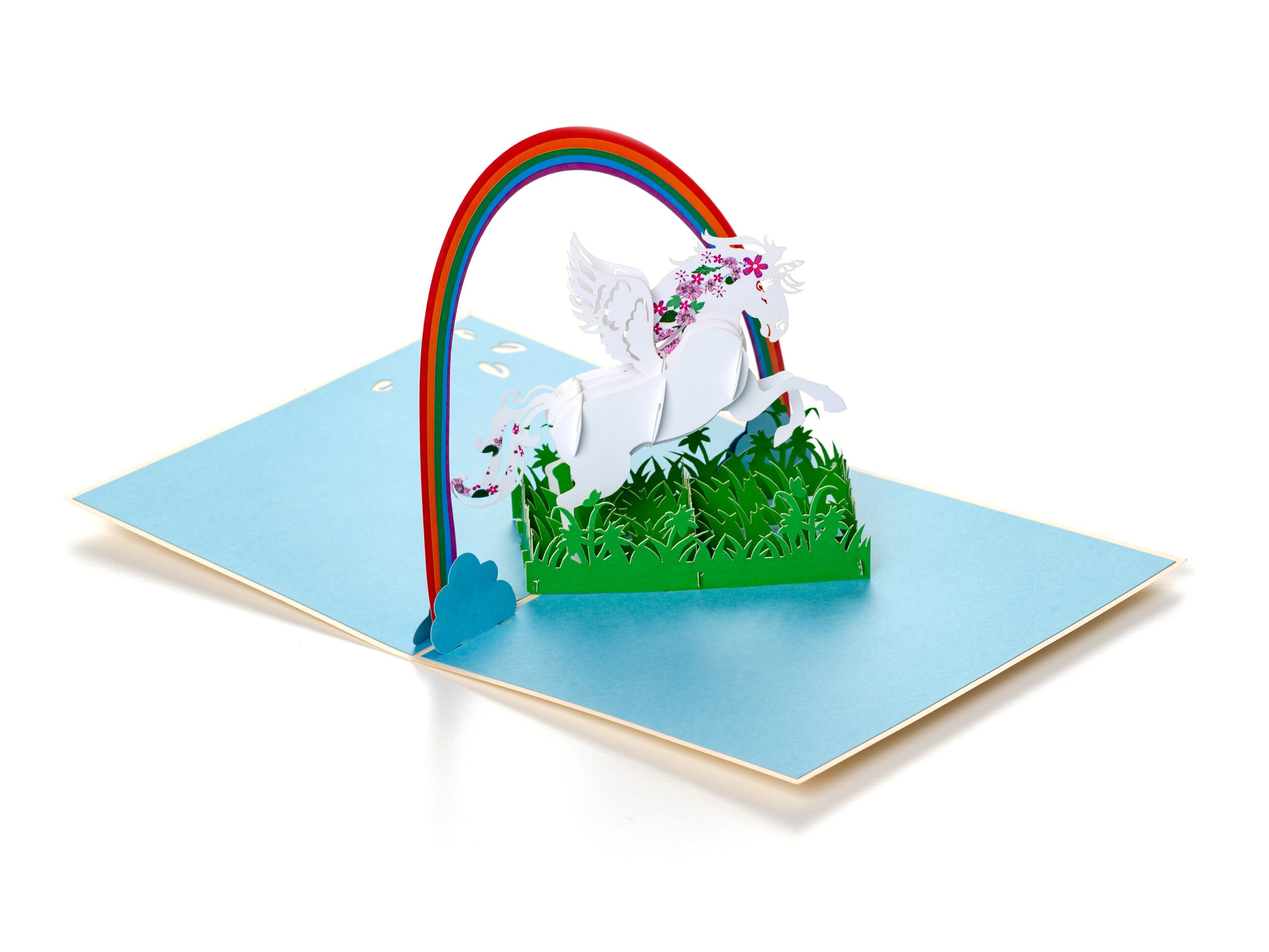 Pop Up -kortti - Yksisarvinen ja sateenkaari
