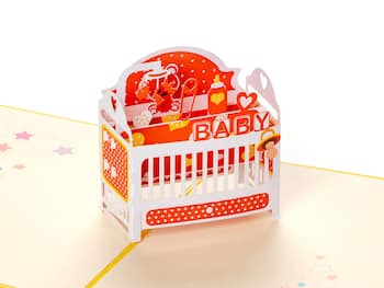 Pop Up-kort - Babykort med Gul Tremmeseng