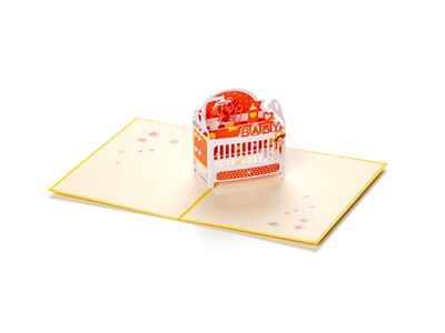 Pop Up-kort - Babykort med Gul Spjälsäng