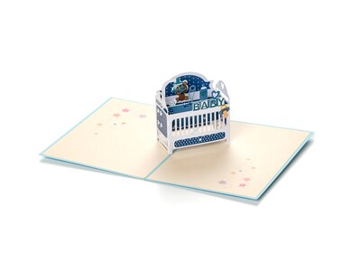 Pop-Up-Karte - Babykarte Mit Blauem Gitterbett