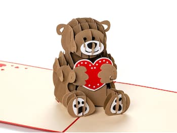 3D pop up-kort – Teddy med hjerte