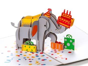 3D pop up-kort – Bursdagskort med elefant