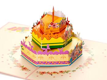 3D pop up-kort – Kake med blomster