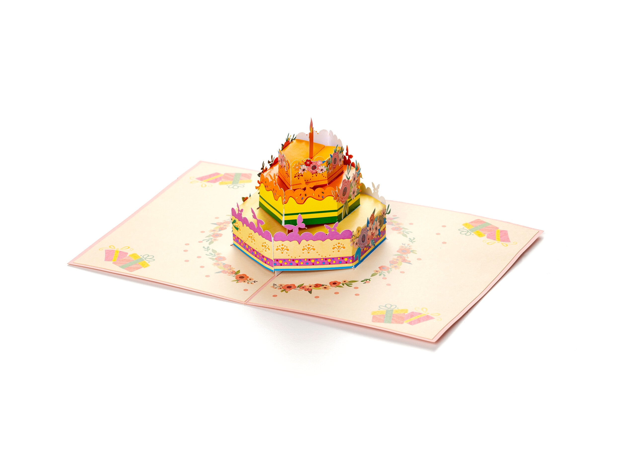 Pop Up-kort - Tårta med Blommor