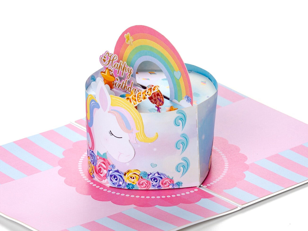 3D pop up-kort – Bursdagskake med enhjørning
