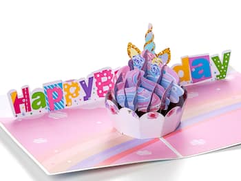 Pop Up-kortti - Yksisarvisynttärikortti