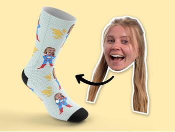 Personalisierte Socken mit Gesicht - Superheld