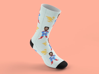 Personalisierte Socken mit Gesicht - Superheld