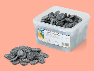 S-märke Supersalt Bland-selv slik i kasser 2 kg