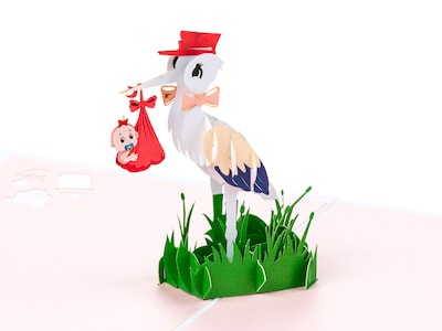 3D Pop Up-kort - Baby Stork