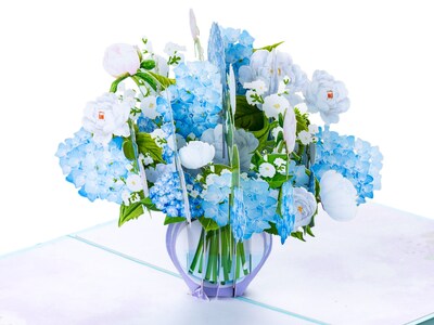 Pop Up Karte - Vase mit blauer Hortensie