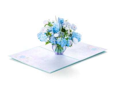 Pop Up Karte - Vase mit blauer Hortensie