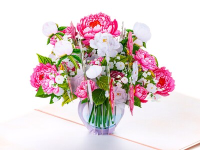 3D Pop Up-kort - Vase med peoner