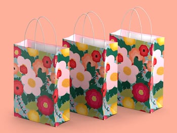 Gaveposer 3-pakning - Rosa blomster - Store