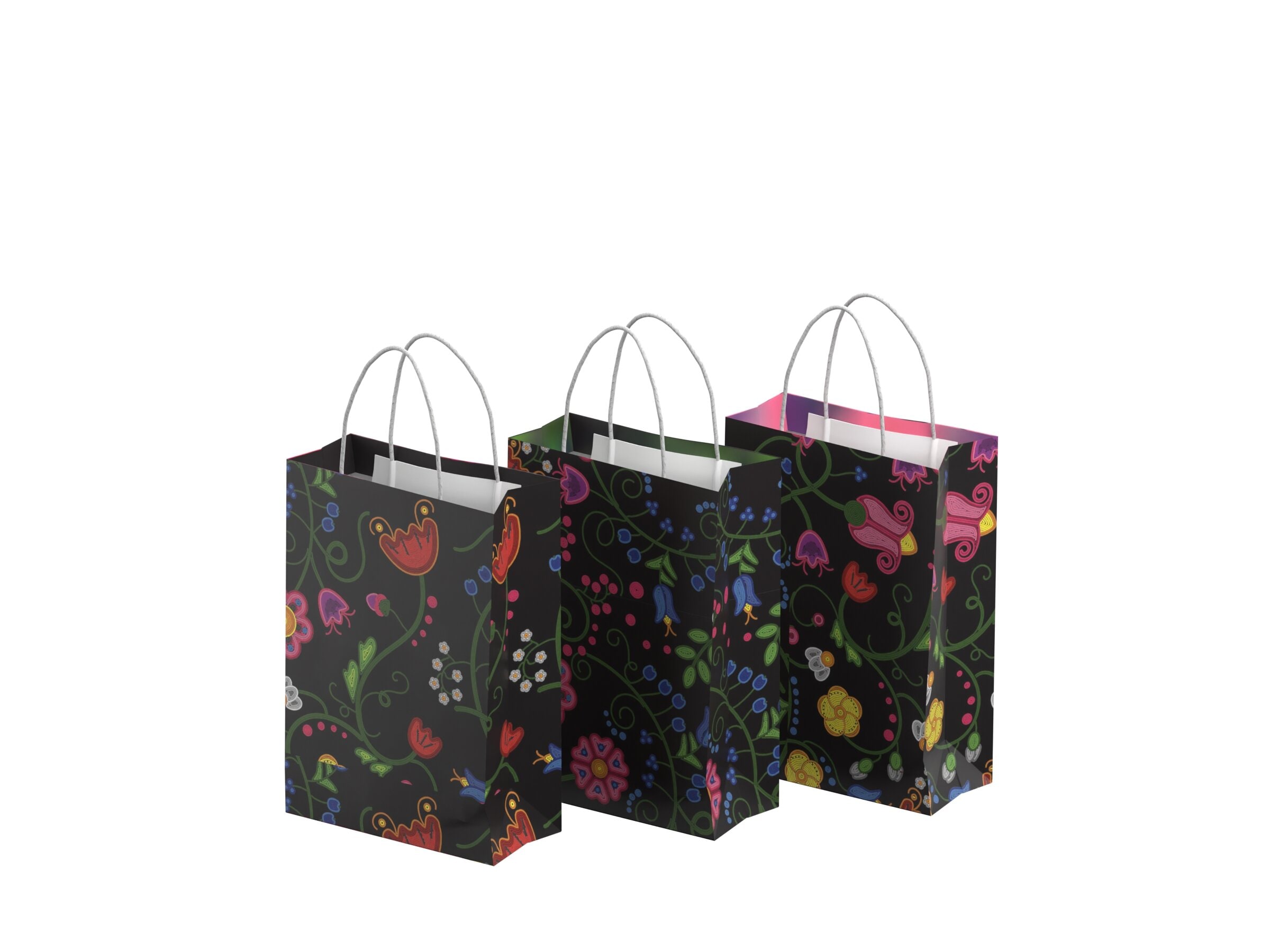 Gaveposer 3-pakning - Elegante blomster - Medium