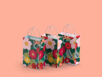 Presentpåsar 3-pack - Rosa Blommor - Mellan