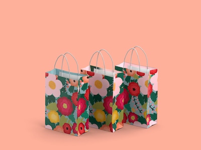 Gaveposer 3-pakning - Rosa blomster - Medium