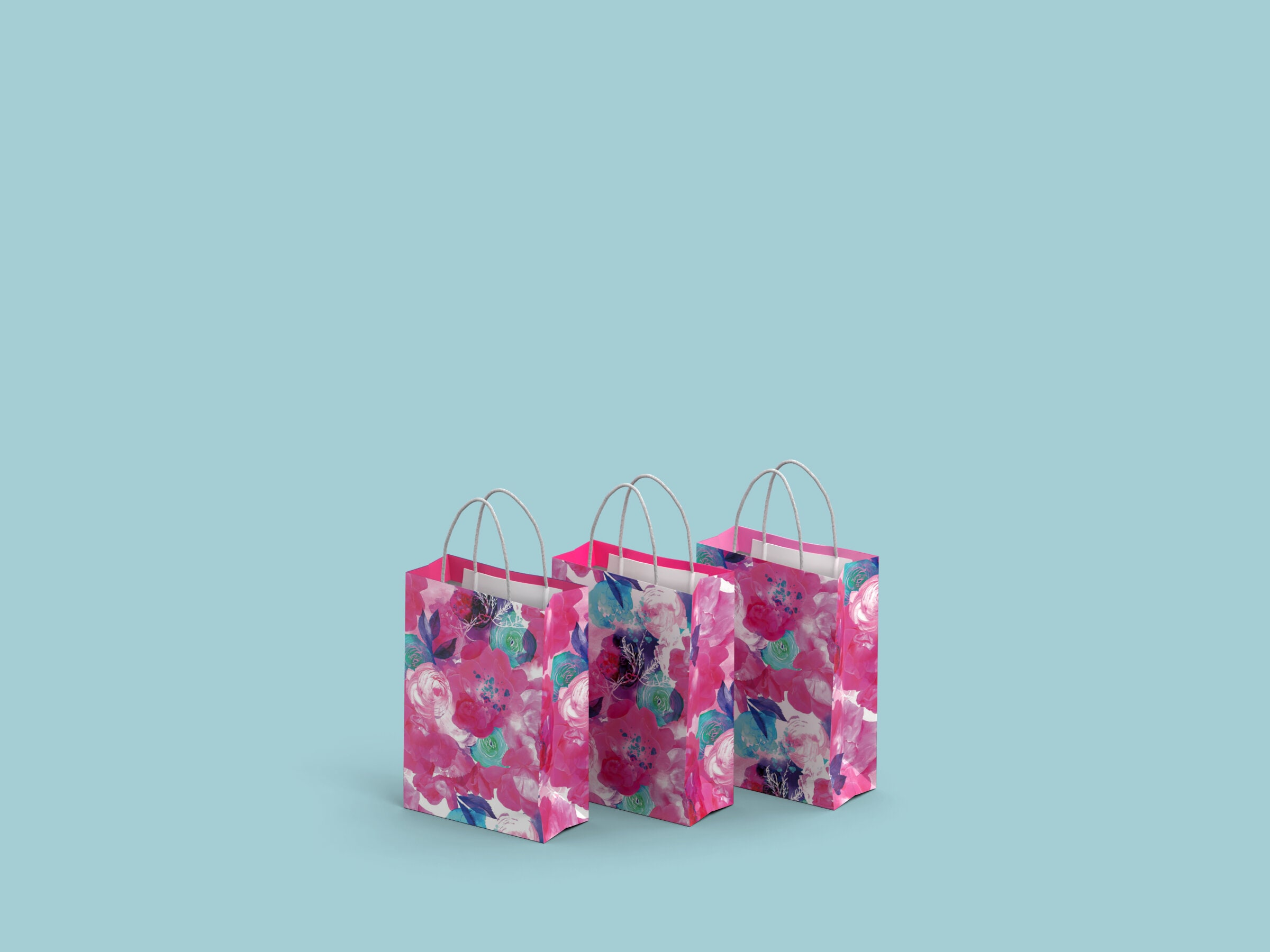 Lahjapussit 3 kpl - Vaaleanpunaiset kukat - Pienet