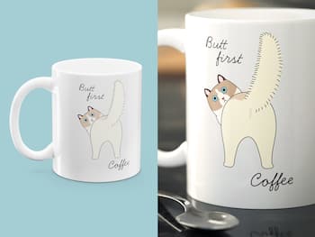 Tasse mit Aufdruck - Butt First, Coffee