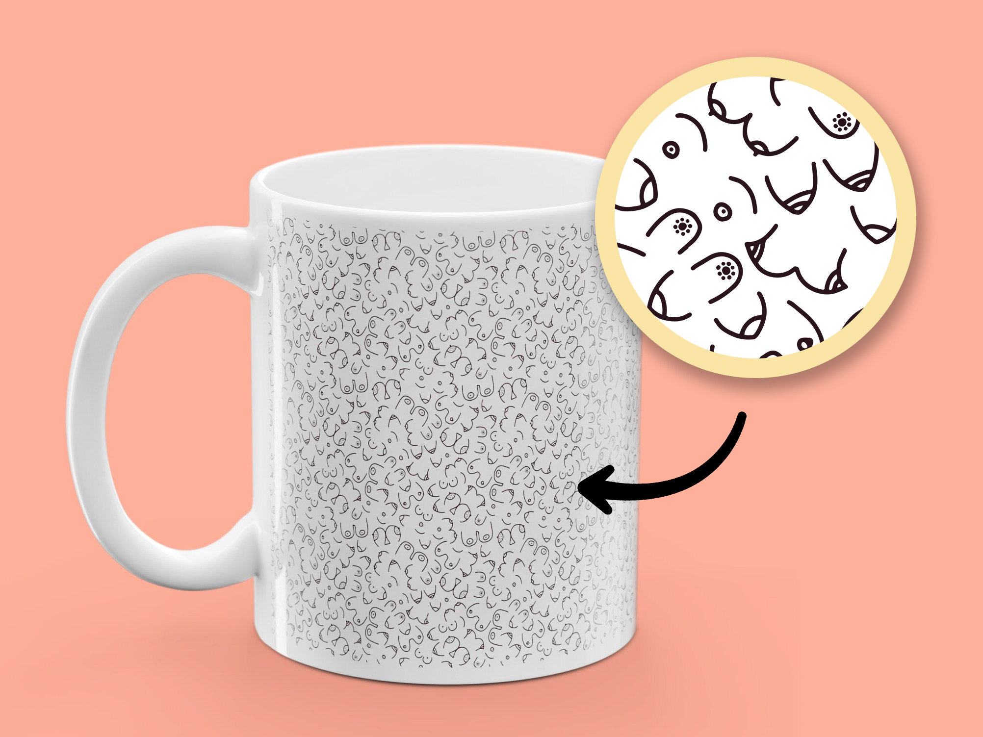 Muki painatuksella - Breast Pattern