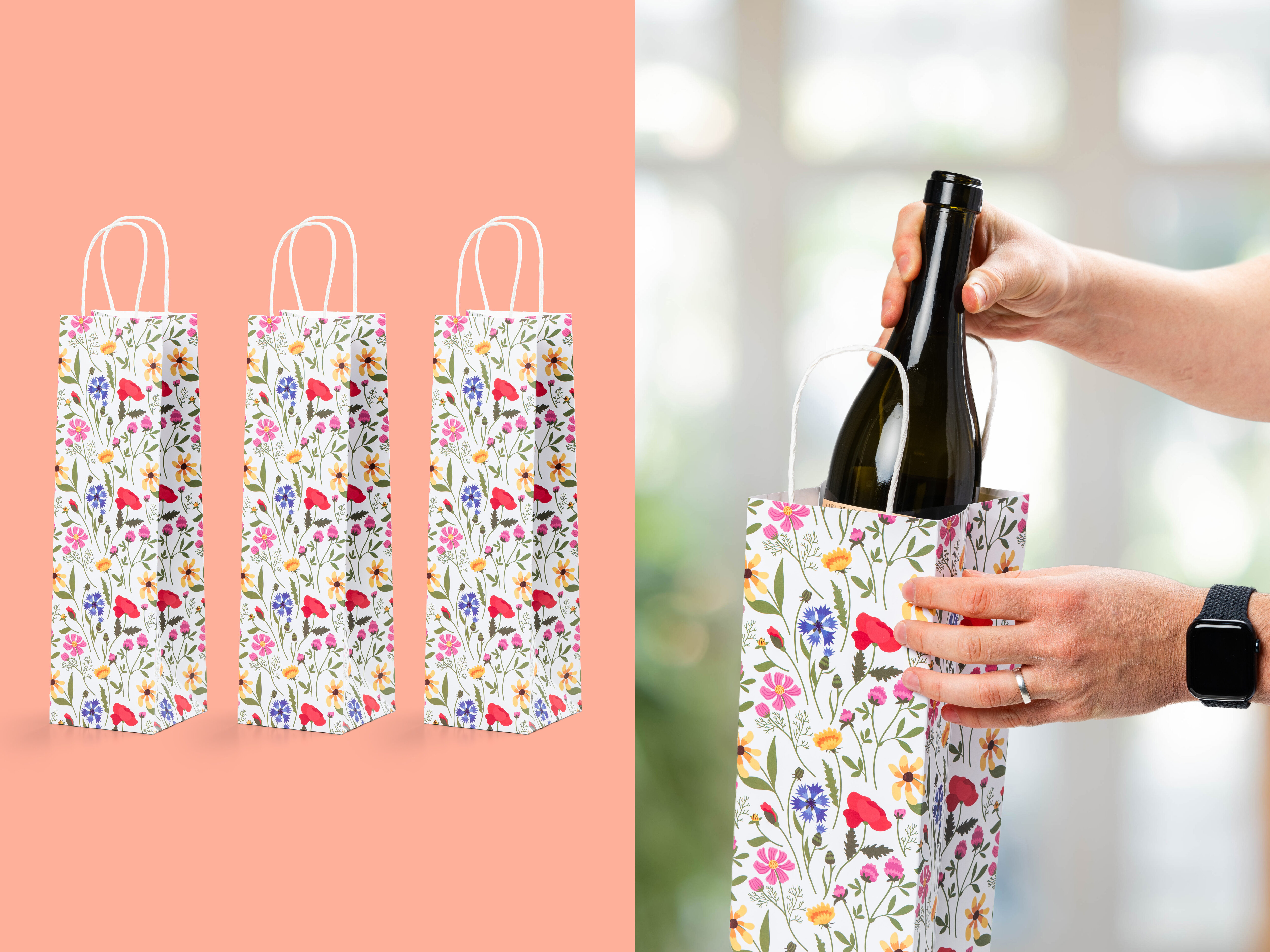 Viinipullopussit 3 kpl - Kesäkukat