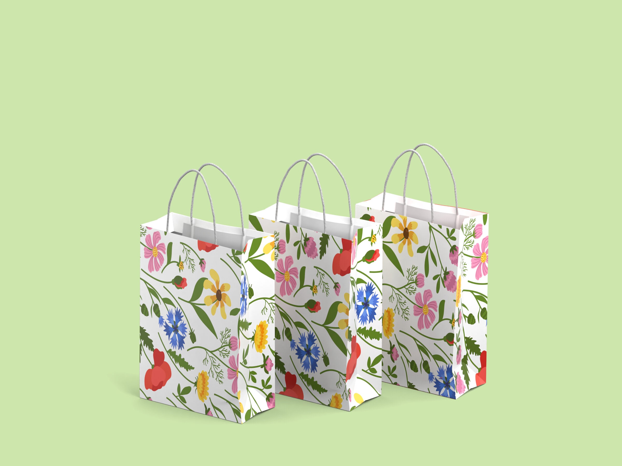 Lahjapussit 3 kpl - Kesäkukat - Keskikokoiset