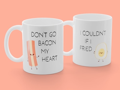 2-pakning Krus med trykk - Don't Go Bacon My Heart. I Couldn't If I Fried
