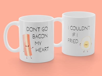 2er-Pack Tassen mit Aufdruck - Don't Go Bacon My Heart. I Couldn't If I Fried