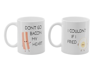 2-pakkaus Mukit Painatuksella - Don't Go Bacon My Heart. I Couldn't If I Fried
