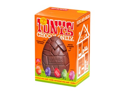Tony's Chocolonely mælkechokolade med karamel og havsalt-påskeæg